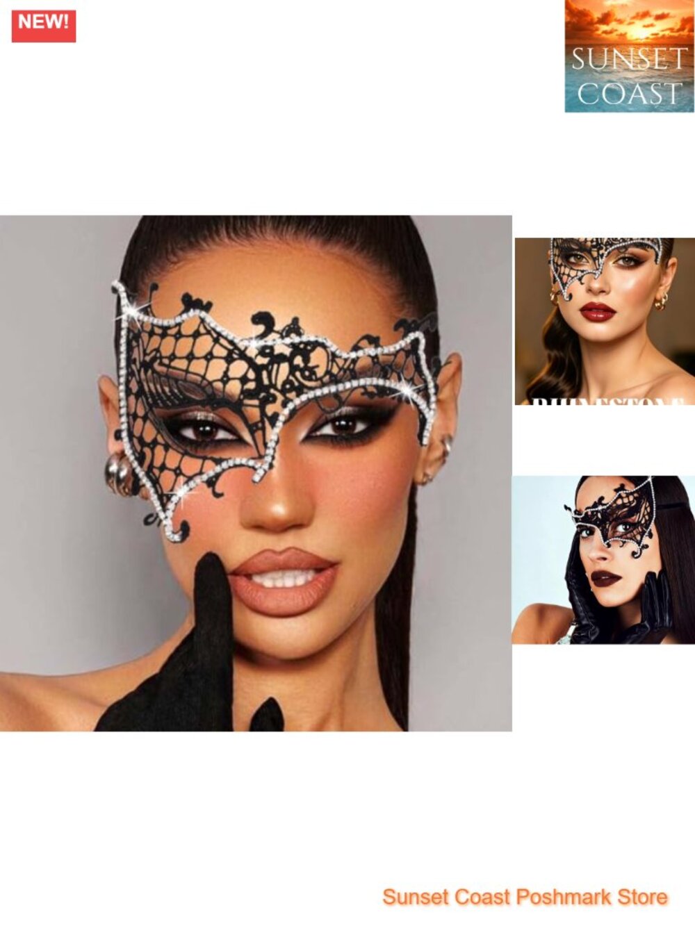 Shiny Rhinestone Lace Masquerade Mask Half Face Venetian Style Halloween Costume
